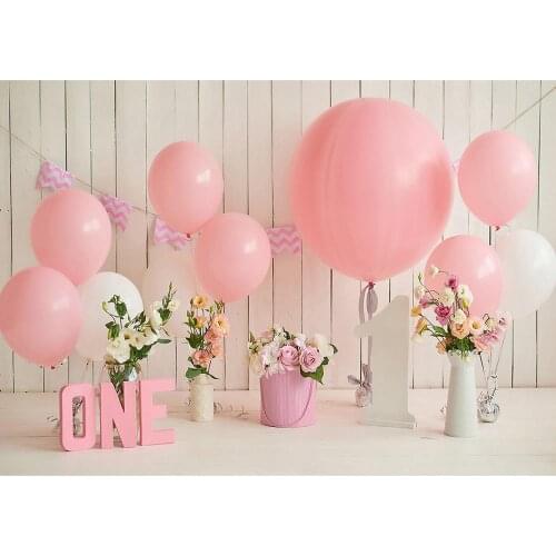 Photographic Backdrops Pink Balloons Flowers Bunting Custom Background for Children 1 Birthday Party Photoshoot Photo Studio
