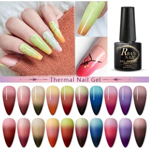 RBAN NAIL 6ml Thermal Nail Gel Polish Temperature Changing Color UV Gel Vernis Semi Permanent Nail Polish 3 Colors Glitter Gel