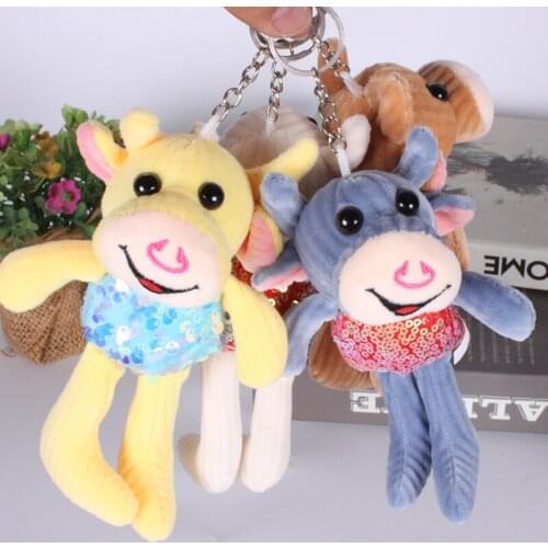 Exquisite popular Colorful Cute cow pendant plush Mascot key wedding tossing grab machine doll soft Soothing doll Couples gift
