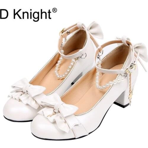 Princess Kawaii Wedding White Girl Cosplay Shoes Sweet Ladies Lolita Shoes Vintage Cute Lace Bowknot High Heel Women Shoes Pumps