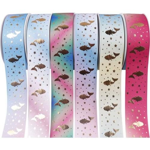Mermaid Bronzing Ribbons 75mm Width 2Yards/lot Wedding Decoration Printed Grosgrain Ribbons Cinta Single Face Polyester