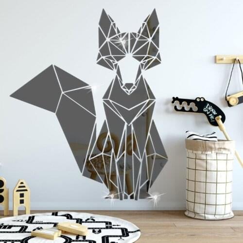 Fox 3D Animal Acrylic Mirror Wall Stickers DIY Art Wall Decor Stickers Living Room Mirrored Sticker Gold Home Décor