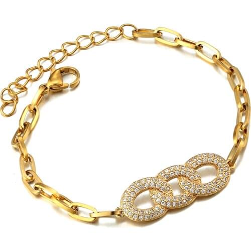 Trendy Copper Zircon Handmade Bracelet Luxury Stainless Steel Extension Chain Bracelets Adjustable Jewelry Gift Women Best Gifts