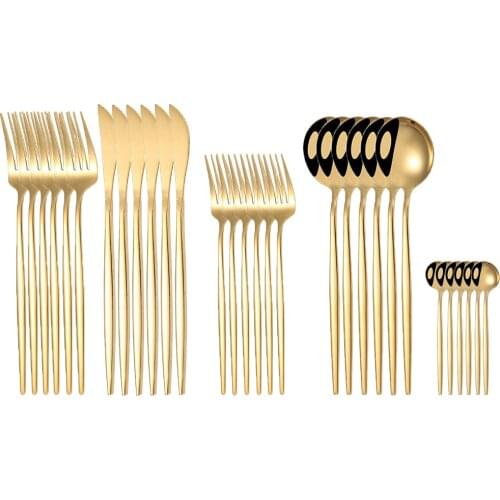 30Pcs Stainless Steel Dinnerware Set Gold Tableware Knife Dessert Fork Spoon Cutlery Dinner Silverware Gift Set Dropshipping