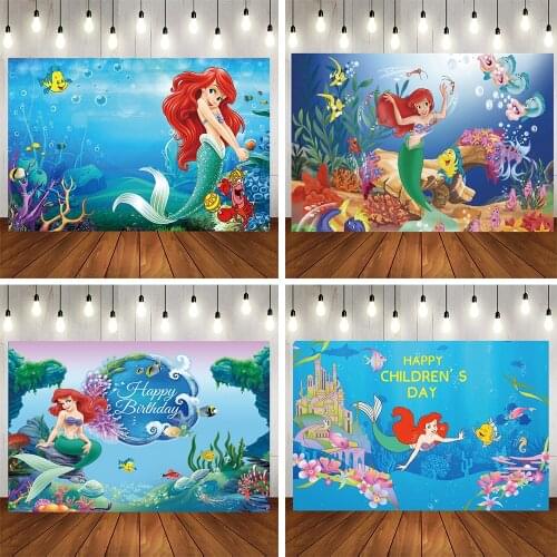 Ariel Birthday Party Decorations Name Birthday Customizable Photography Backdrop Baby Shower Baby Shark Photo Background