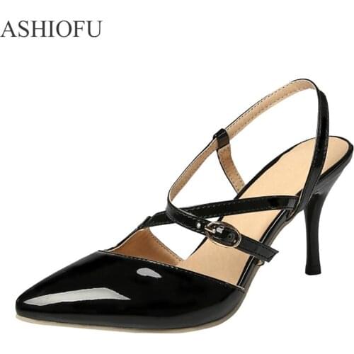 ASHIOFU Wholesale Womens High Heel Pumps Cross-Buckle Strap Party Prom Shoes Fashion Dress Evening Court Shoes