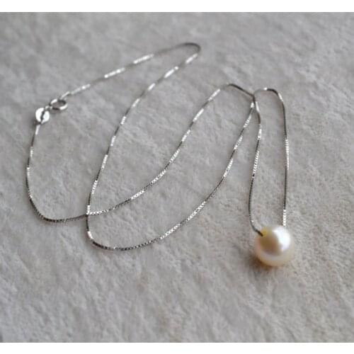 Perfect Pearl Necklace ,Charming White Color 100% Real Freshwater Pearl Necklace, AAA 9MM 18 inches Silvers Jewelry