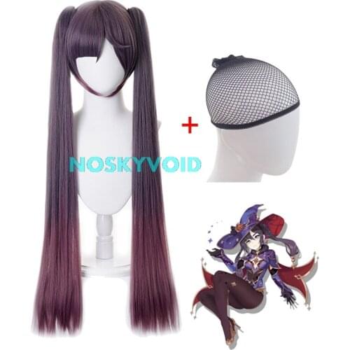 Game Costumes Genshin Impact Mona Cosplay Wig Astrologist Mona Megistus Headgear Woman Double Ponytail Long Hair Girls Headwear