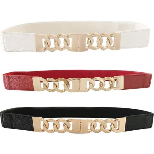 Gold Metal Buckle Belts for Women Stretch Waist Belt Ladies Dress Waistband