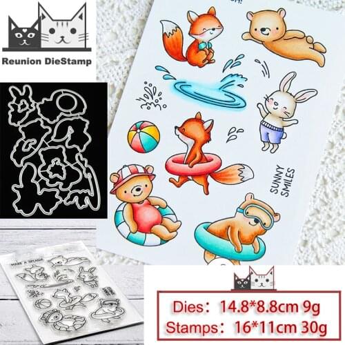 Reunion Fox Bear Swimming 2020 Clear Stamps and Metal Cutting Dies DIY Scrapbooking Paper Photo Album Crafts Seal Punch Stencils