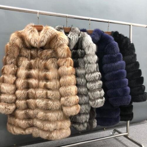 Real Long Fur Coat Women Custom 100% Real Fox Fur Coat Warm Stylish Stand Collar Natural Fur Jacket