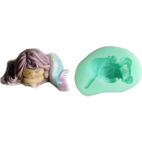 Silicone Mold Food Grade Mold Aroma Stone Moulds Lovely Mermaid Cake Decorated Sleeping Mermaid Birthday Fairy Princess Girl 001