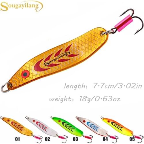 Sougayilang 5PC 18g 7.7cm Spinner Fishing Lure Metal Bait Spoon Fishing Tackle Vissen Pesca Sequin Paillette Single Hooks