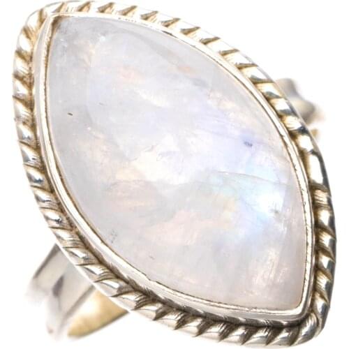 StarGems Natural Rainbow Moonstone Handmade 925 Sterling Silver Ring 6.75 E3225