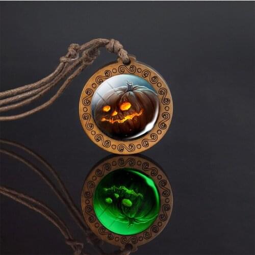 Luminous Necklace Halloween Pumpkin Black Cat Pendant Rope Chain Necklace Halloween Jewelry