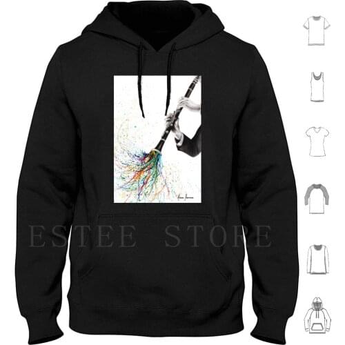 A Clarinet Tune Hoodie Long Sleeve Clarinet Music Instrument Musical Street Art Musician Realistic Multicolor Rainbow