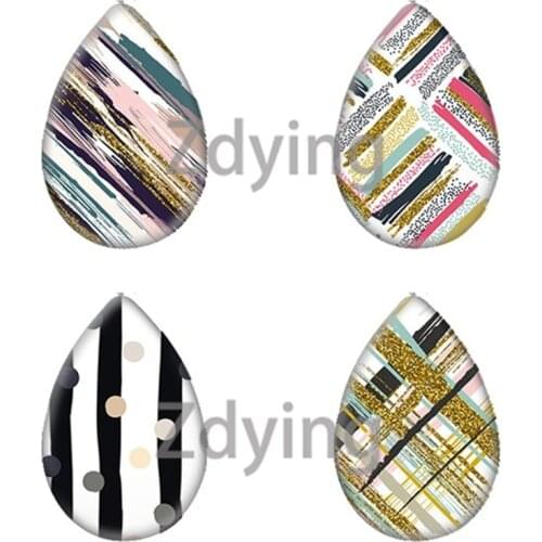 Zdying Classic Geometric Striped Art Pattern Teardrop Water Drop Glass Cabochon Beads DIY Demo Flat Back Making Jewelry Findings