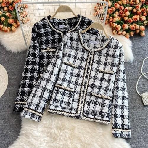 Small Fragrance Vintage Tweed Jacket Coat Womens New Korean Fashion Streetwear Slim Woolen Short Coats Autumn Wither Outerwear