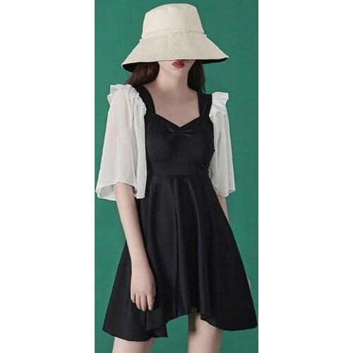 Swimwear New 2021g Summer Fairy Korean Ins Cover Belly Slimming Conservative Student Beach Bathing Suit One-Piece Swimsuit Women