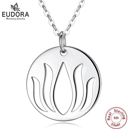 Eudora 925 Sterling Silver Buddhist Elements Lotus Flower Necklaces Yoga Lotus Hollow Necklace For Women fine jewelry CYD403