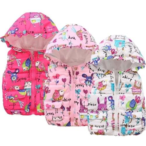 Winter Infant Boys Girls Warm Vest Coat 5 Colors Cute Cartoon Kids Outwear Children Sleeveless Hooded Jacket Cotton Baby Clothes