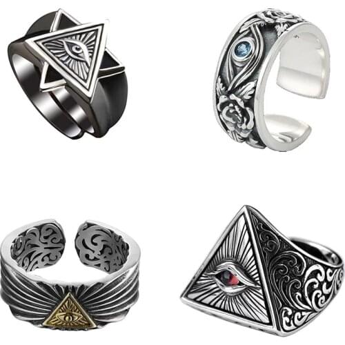 1PC New Gothic Triangle Evil Eye Big Ring For Men Women Vintage Punk Cool Lucky Turkish Eye Open Finger Ring Party Jewelry R317
