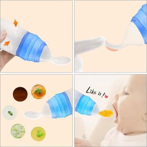 120ml Silicone Safety Soft Spoon Feeding Bottle with Cover for Baby Children Flatware