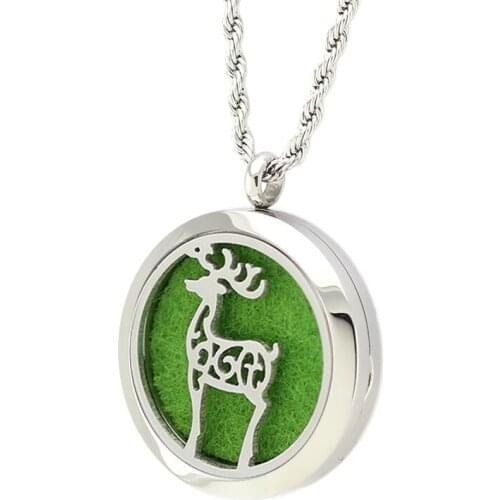 2Style Deer Magnetic 30MM Perfume Locket Pendant 316L Stainless Steel Essential Oil Diffuser Necklace Pendant With Free Pad