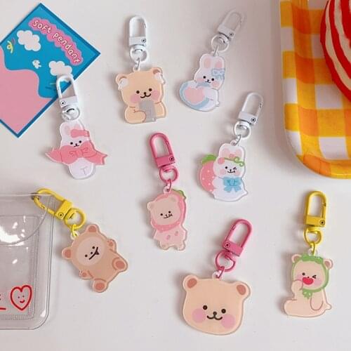 2020 Cute Little Bear Rabbit Keychain Women Fashion Bunny Pendant Jewelry Girls Backpack Accessory Acrylic KeyChain Kid Toy Gift