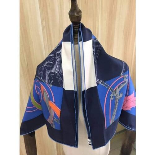 2021 new arrival winter spring classic green chain 100% real silk scarf twill hand made roll 90*90 cm shawl wrap for women lady