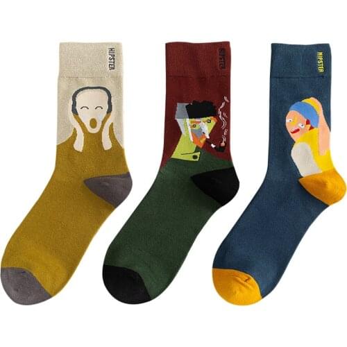 3Pairs/lot Fashion Men Socks Funny Harajuku Unisex Socks New Design Cotton Couple Socks Mid Crew Socks High Stretch Hosiery