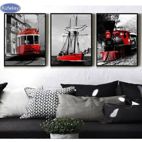 3pcs,Full,Diamond Embroidery,5D,diy,Diamond Painting,Bus,train,sailing,retro,Cross Stitch,3D,Diamond Mosaic,Needlework,wall art