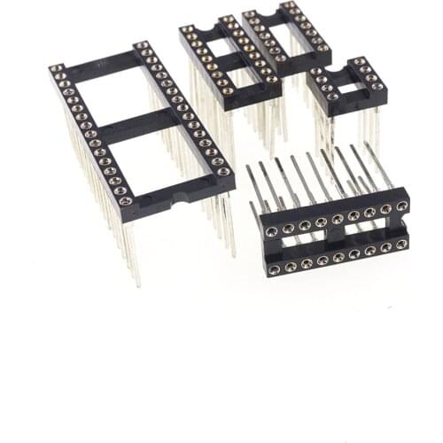 5pcs 0.100" 2.54mm Pitch Round IC Socket 6 8 14 16 18 20 24 28 32 40 Pin Tin plate Machined Square terminals DIP Through hole