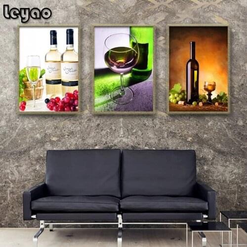 DIY Diamond Painting Paintings of Champagne Grapes Green Wine Glass Wall Art Full Drill Mosaic Embroidery Cross Stitch Decor