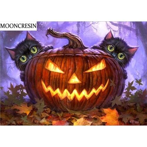 Diy Diamond Painting Cat Cross Stitch Diamond Embroidery Full Square 5D Diamond Mosaic Handicraft Pumpkin Halloween Decoration
