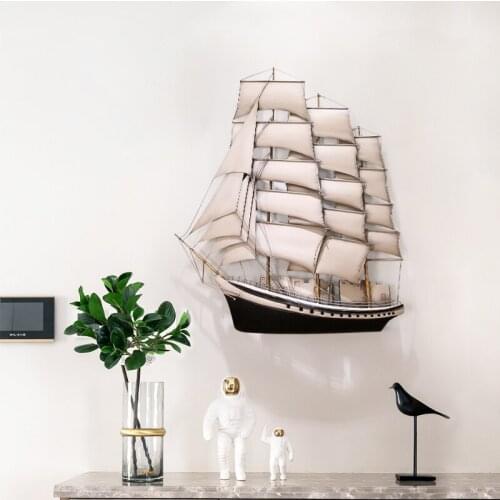 American Wrought Iron Sailing Boat Wall Mural Decoration Home Livingroom Wall Sticker Crafts Hotel Porch Wall Hanging Ornaments