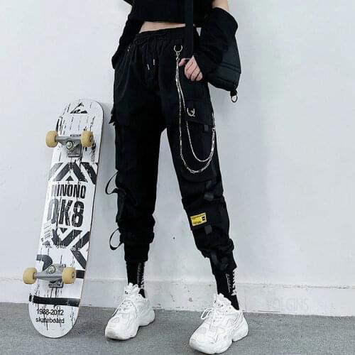 Pockets Cargo Pants Women High Waist Loose Streetwear Pants Baggy Tactical Trouser hiphop high quality Chain Women Joggers Pants