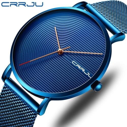 2019 CRRJU fashion Modern Design men watches top brand luxury watch Minimalist Ultra-thin Fingerprint dial mesh belt male clock