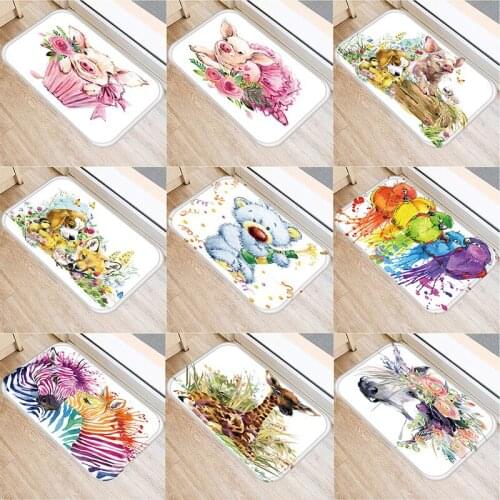 Dog Pig Doormat Decor Pet Animal Horse Floor Door Mat Non-Slip Flannel Carpet for Hallway Kitchen Room
