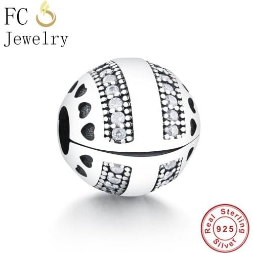 FC Jewelry Fits Original Brand Charms Bracelet 925 Sterling Silver Circle CZ Crystal European Stopper Beads Lock Clip Berloque