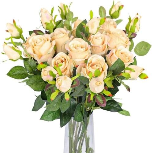 6 Pcs Artificial Roses Silk Flowers Fake Rose Bridal Bouqets For Wedding Home Birthday Party Arrangment Garden Decoration