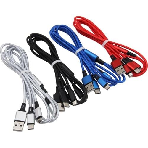 3 in 1 USB Type C Micro Usb Cable Type-c For iPhone Charger Cord 120cm Fast Charging Data Sync Cables for Samsung Mobile Phone