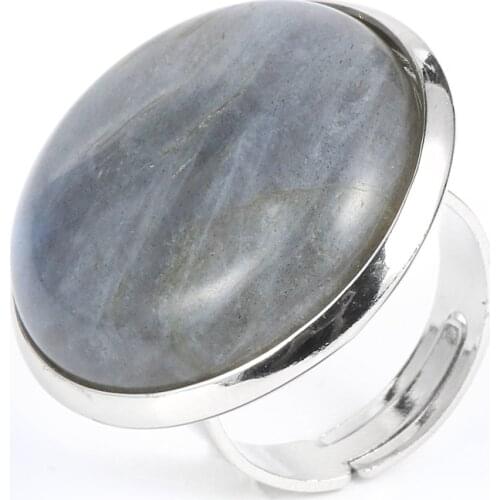 Natural Gem Stone Rings For Women 25mm Round Labradorite Moonstone Crystal Open Ring Female Party Wedding Engagement Jewelry