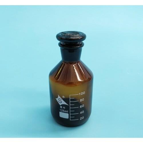 Brown reagent bottle,amber,125ml,Narrow neck with standard ground glass stopper,Brown ordinary glass,Graduation Sample Vials