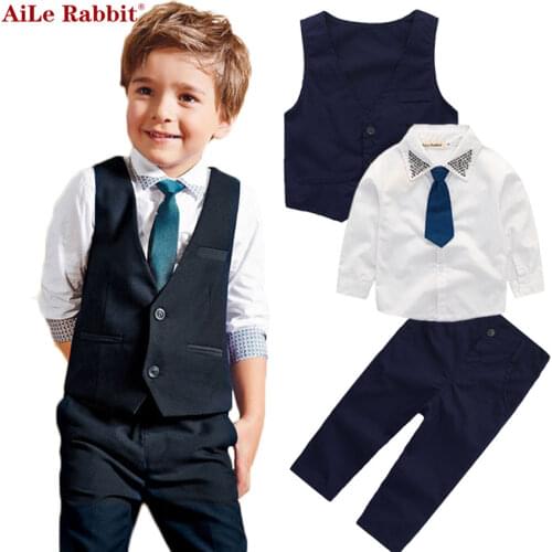 Gentleman Boys Set Vest Shirt Pants 3 Pieces Suits Fashion Bright Collar Tie Apparel Long Sleeve Autumn Hot K1