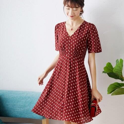 Fruit New printing silk paste red 03 crepe DE chine silk dress mulberry silk dress with short sleeves
