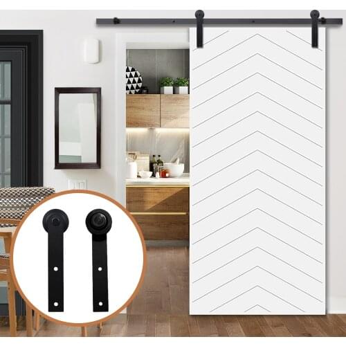LWZH 6ft 7ft 8ft 9ft Sliding Barn Door Hardware Kit Top Mounted Hanger Track Black Steel Closet Door Roller Rail for Single Door