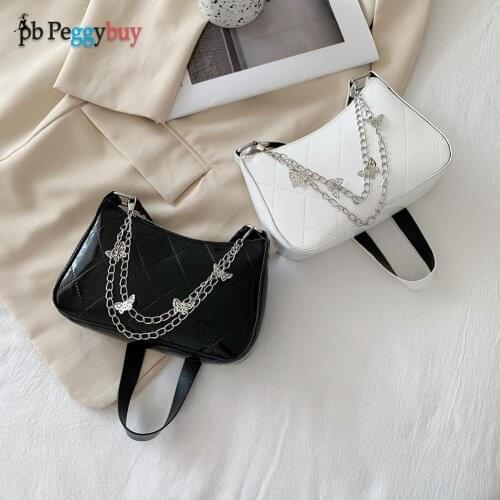 Fashion Women Butterfly Chain PU Leather Underarm Shoulder Bag Casual Ladies Solid Color Small Handbags Female Shopping Purse
