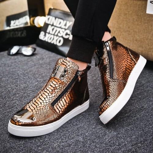 WEH High top Brand boots Men 2021 winter Fashion Golden Shoes Zipper Slip-on Male Sneaker Black designer Casual Sneakers Man