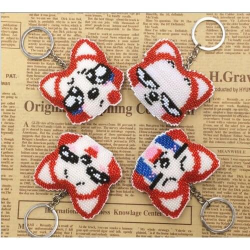 Fox cartoon bead cross stitch kit animal printed stamped 14ct plastic canvas DIY handmade craft needlework Keychain phone plug